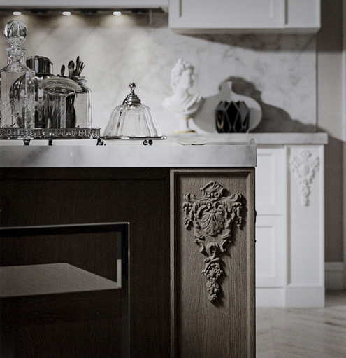 Кухня Maya фабрики Old Line и мраморная столешница в ЖК Резиденции Композиторов