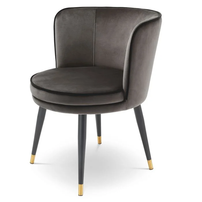 savona grey velvet | savona dark grey velvet piping | black & brass finish swivel base