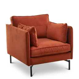 Rust red Laminated woodNozag springsFoamand powder coated metal legs