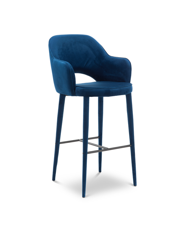 Dark blue Metal framewith upholstered legs and metal foot rest