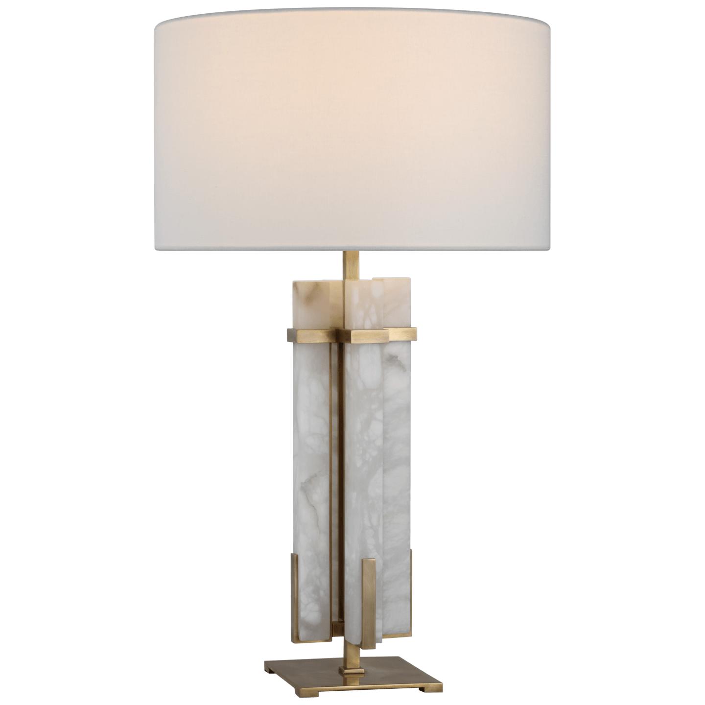 Hand-Rubbed Antique Brass and Alabaster 18" x 18" x 10" Linen