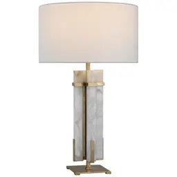 Hand-Rubbed Antique Brass and Alabaster 18" x 18" x 10" Linen