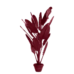 Burgundy red Plastic leavesIron inside plastic stemClay pot