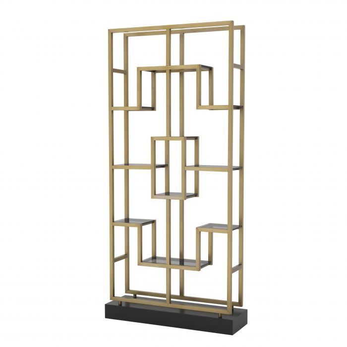 brushed brass finish | smoke glass | oak veneer base