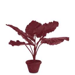 Burgundy red Plastic leavesIron inside plastic stemClay pot