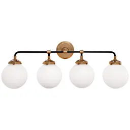 Hand-Rubbed Antique Brass and Black White Glass