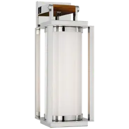 Polished Nickel and Teak White Glass