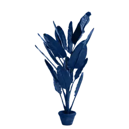 Dark blue Plastic leavesIron inside plastic stemClay pot