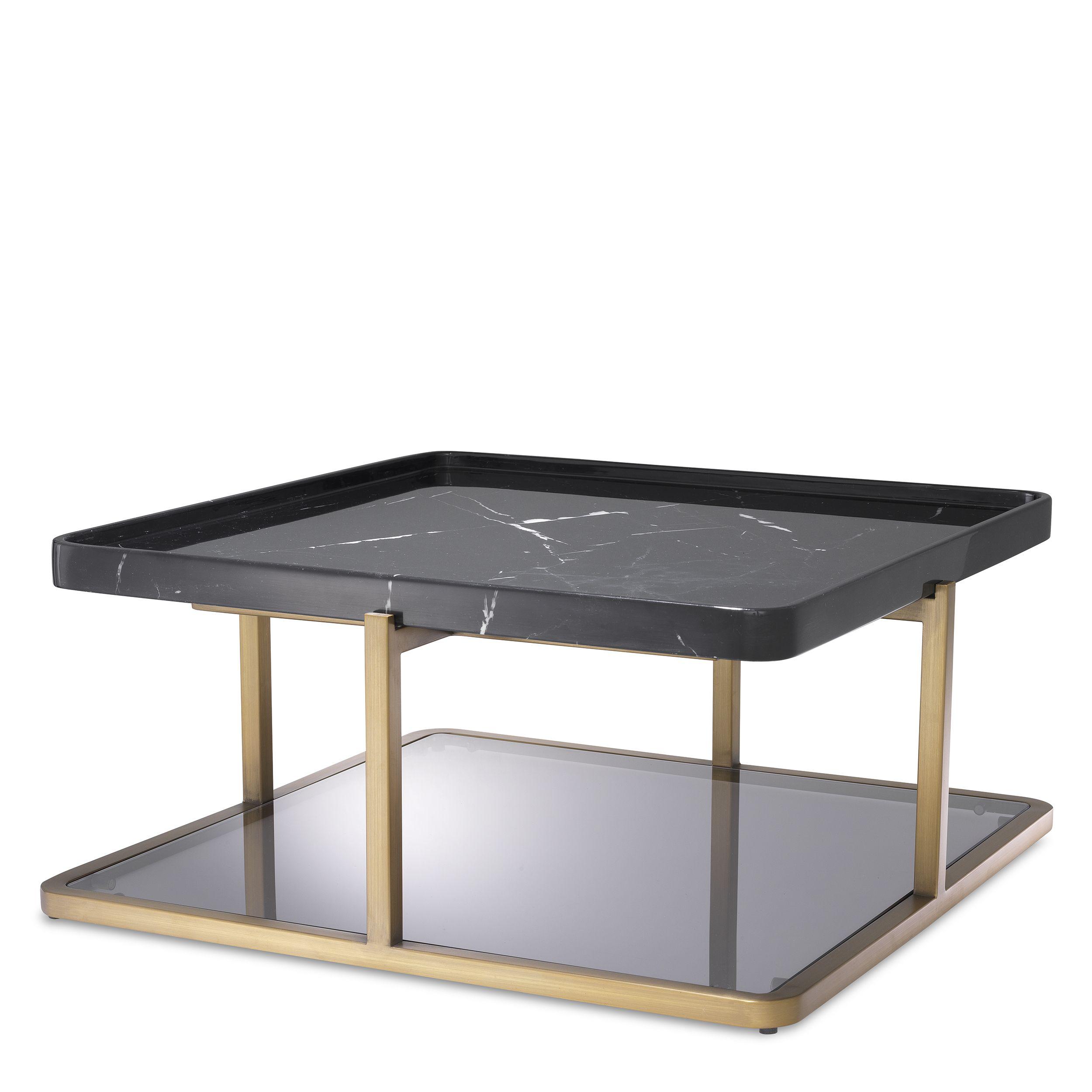 brushed brass finish | black marble | smoke glass