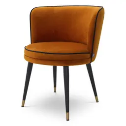 savona orange velvet | black velvet piping | black & brass finish swivel base