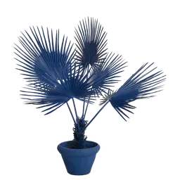 Dark blue Plastic leavesIron inside plastic stemClay pot