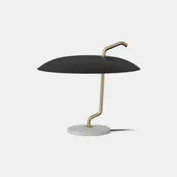 Brass Structure. Black Reflector, White Marble Base