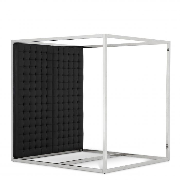 polished stainless steel | black leather look