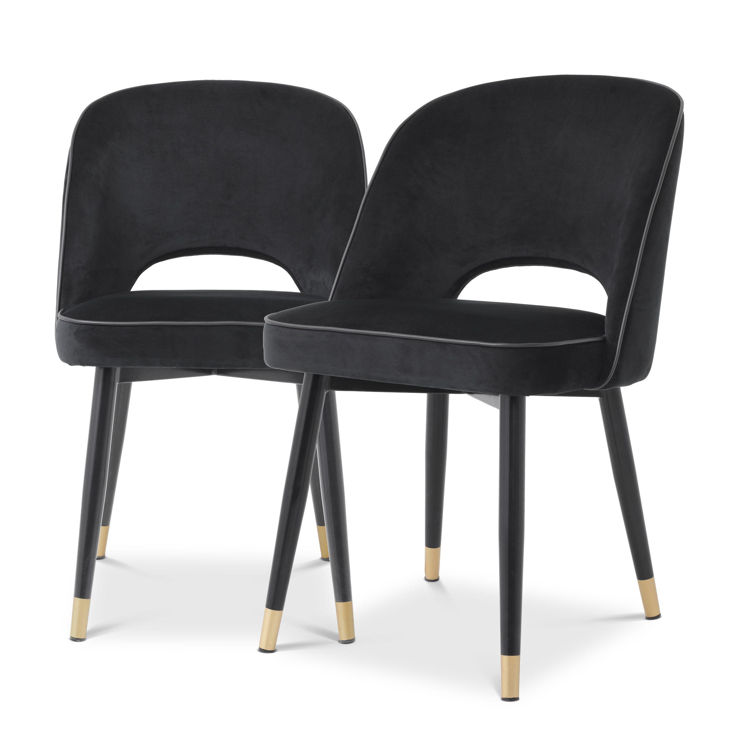 roche black velvet | black faux leather piping | black & brass finish legs