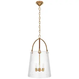 Natural Brass and Saddle Leather Clear Glass