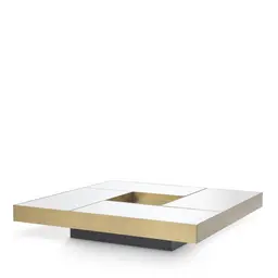 brushed brass finish | mirror glass | black base