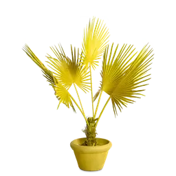 Yellow Plastic leavesIron inside plastic stemClay pot