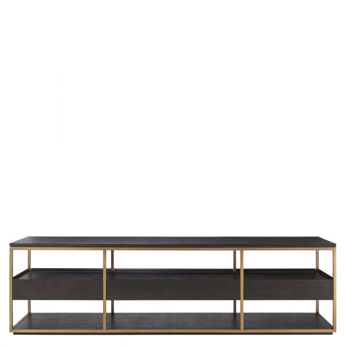 mocha straight oak veneer | brushed brass finish L