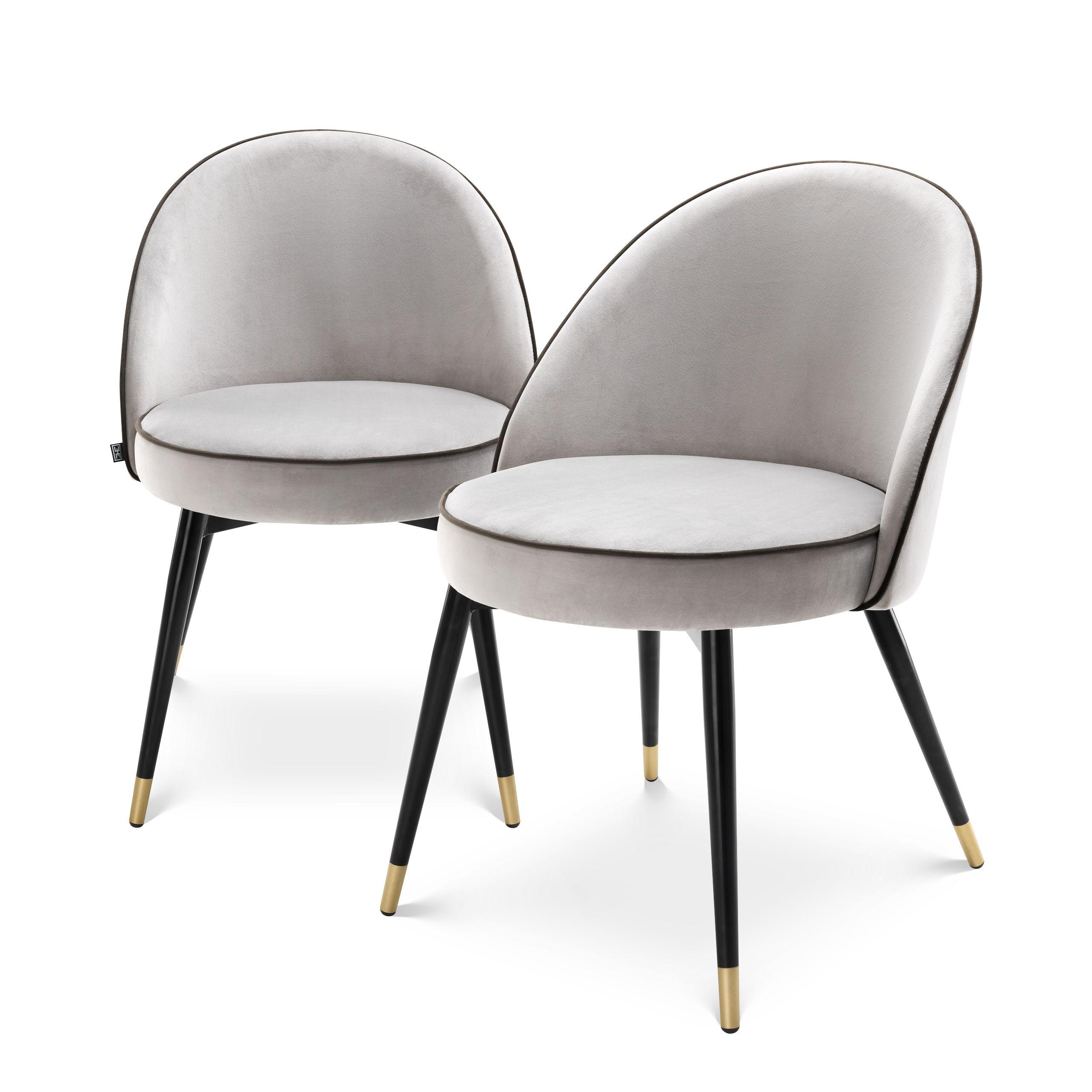 roche light grey velvet | roche dark grey piping | black & brass finish legs