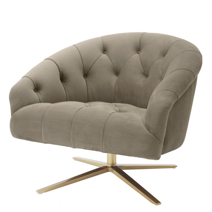 savona greige velvet | brushed brass finish swivel base