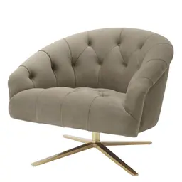 savona greige velvet | brushed brass finish swivel base