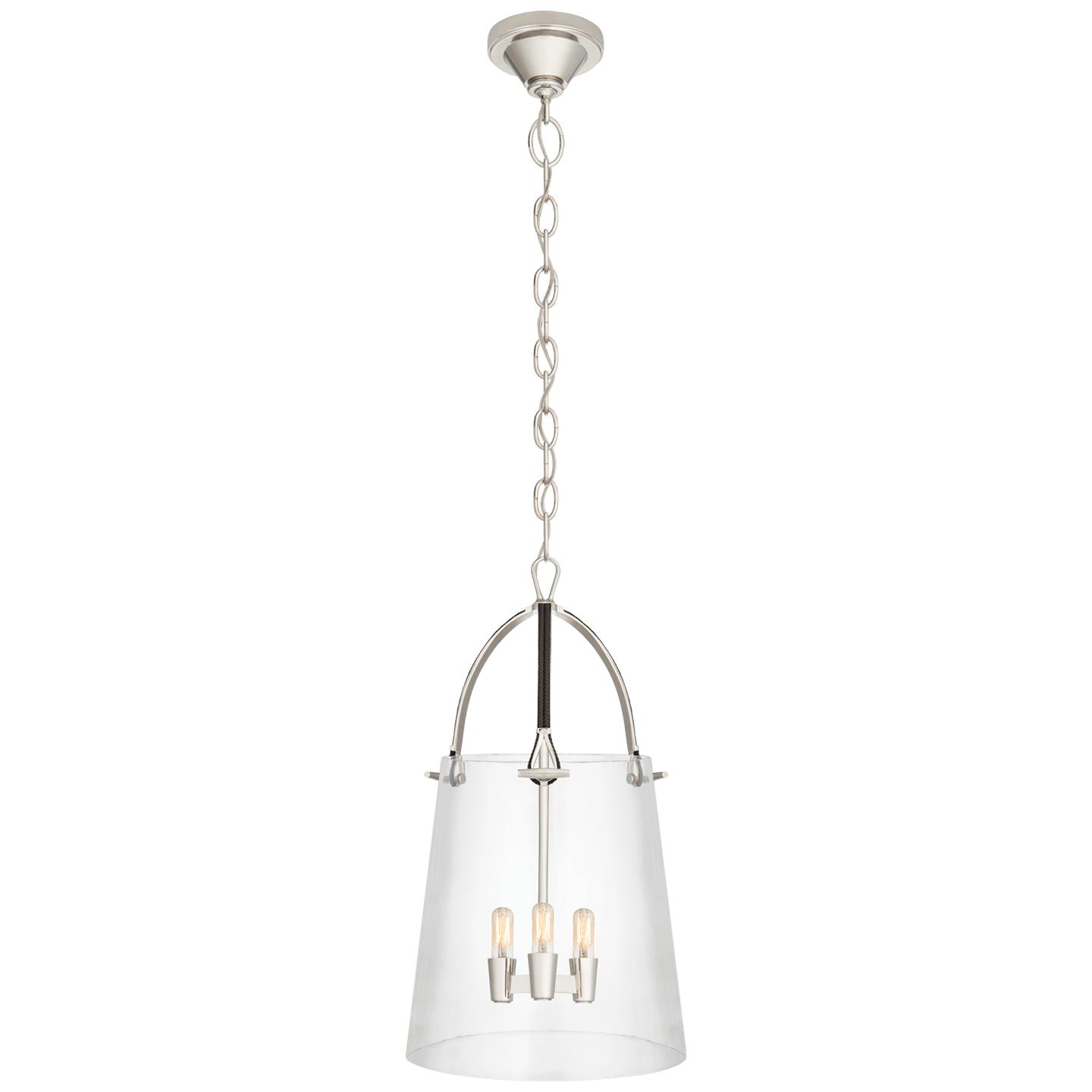 Polished Nickel and Chocolate Leather Clear Glass