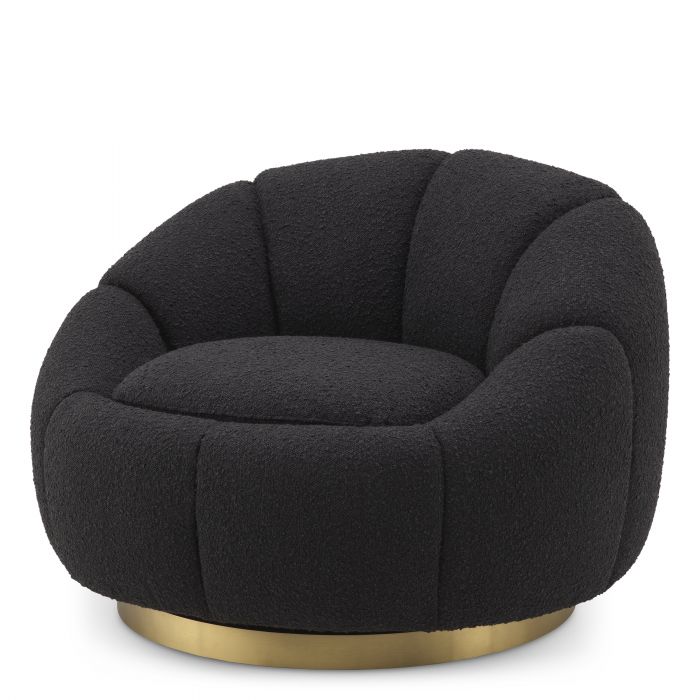 bouclé black | brushed brass finish swivel base