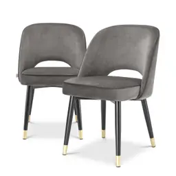 savona grey velvet | black faux leather piping | black & brass finish legs