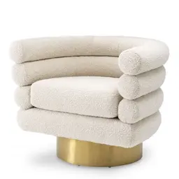 bouclé cream | brushed brass finish swivel base