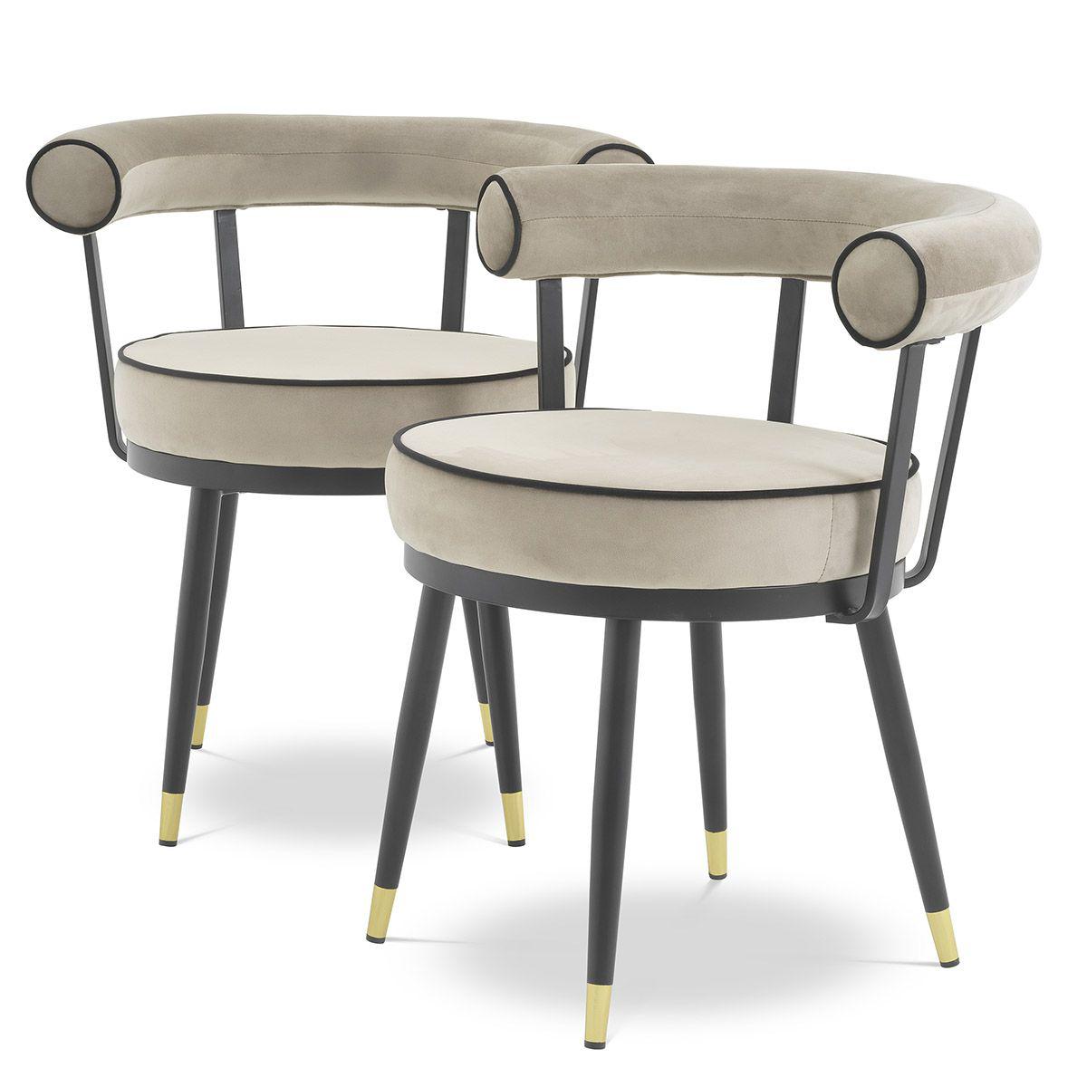 savona greige velvet | black piping | black & brass finish legs