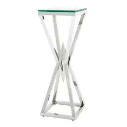 polished stainless steel | clear glass