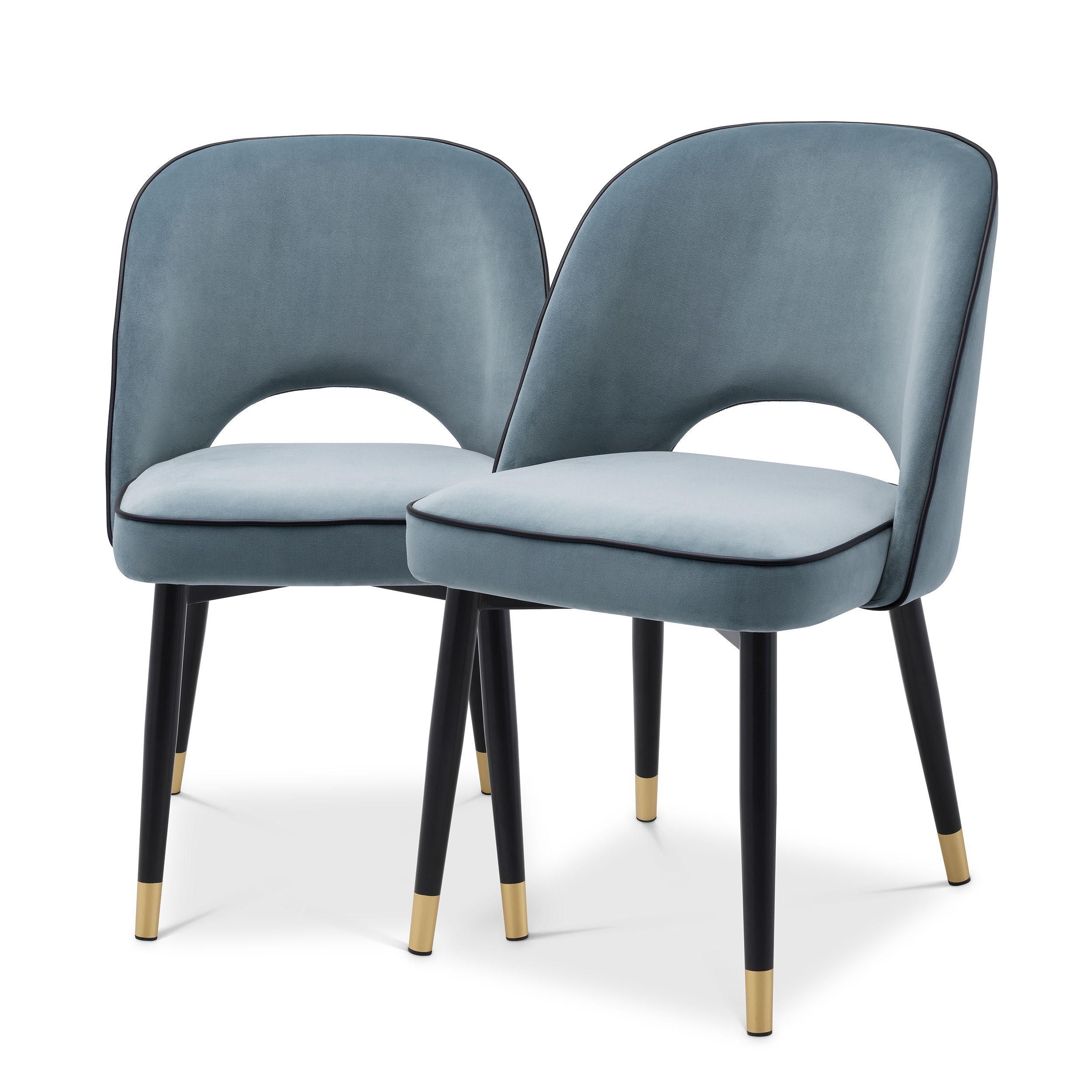 savona blue velvet | black faux leather piping | black & brass finish legs