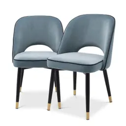 savona blue velvet | black faux leather piping | black & brass finish legs