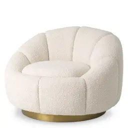 bouclé cream | brushed brass finish swivel base