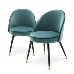 roche turquoise velvet | roche dark green piping | black & brass finish legs