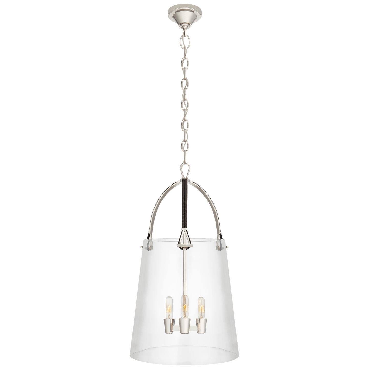 Polished Nickel and Chocolate Leather Clear Glass