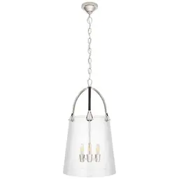 Polished Nickel and Chocolate Leather Clear Glass