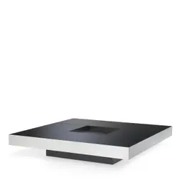 polished stainless steel | smoke mirror glass | black base