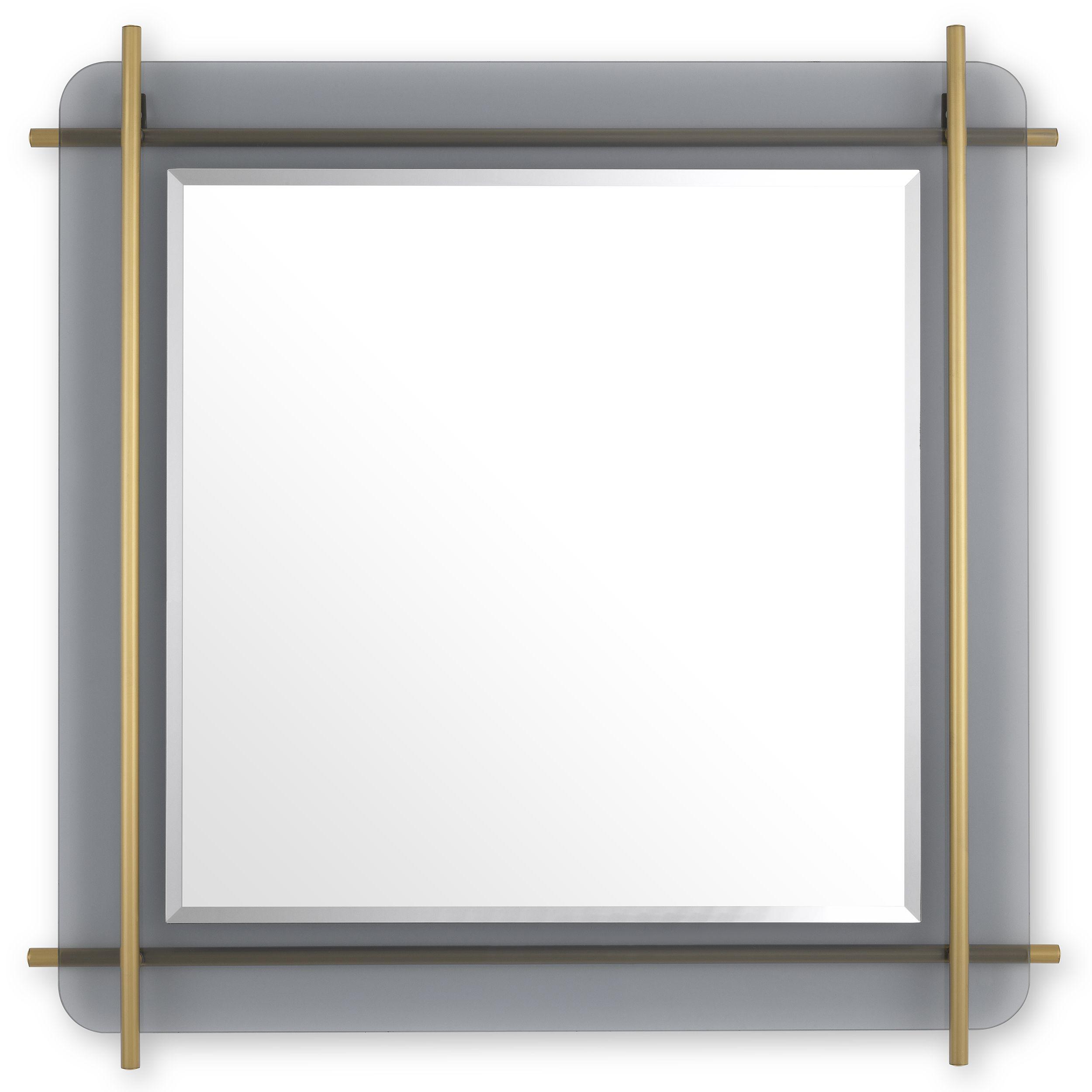 brushed brass finish | smoke glass | bevelled mirror glass